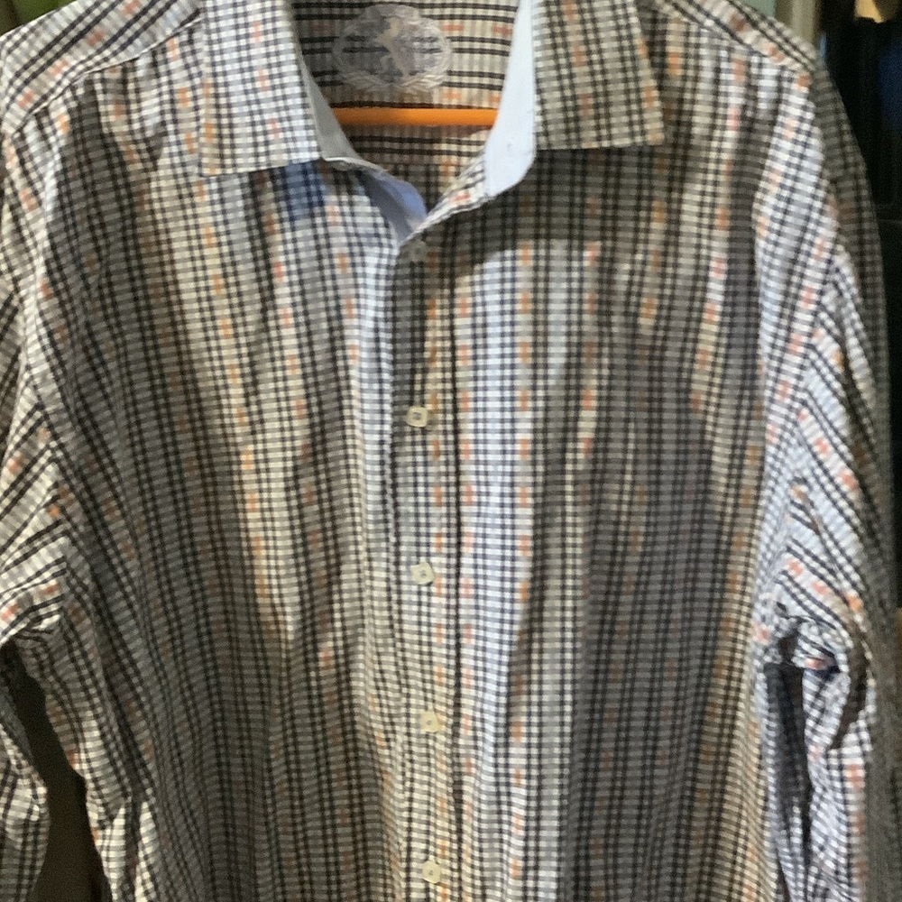 Bugatchi‎ Men's Checkered Button-Down Shirt - Black, White, Orange